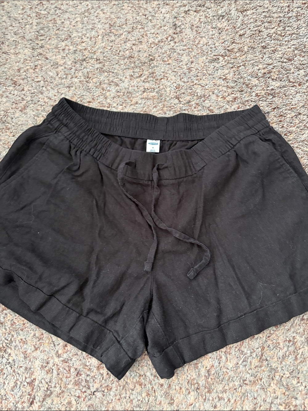 Black Women's Drawstring Linen Blend Shorts